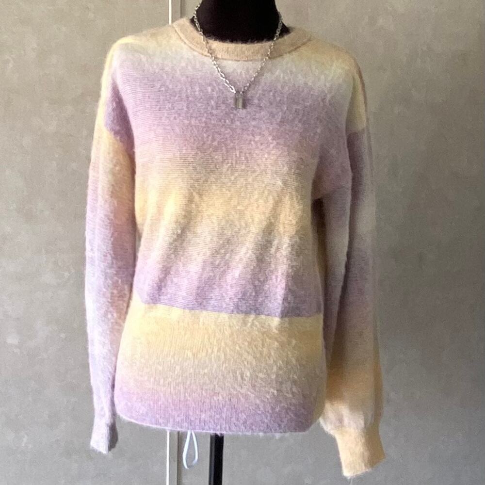 NWT INC Pastel Ombre Fuzzy‎ Knit Sweater + Lock Necklace Soft Girl Fairycore